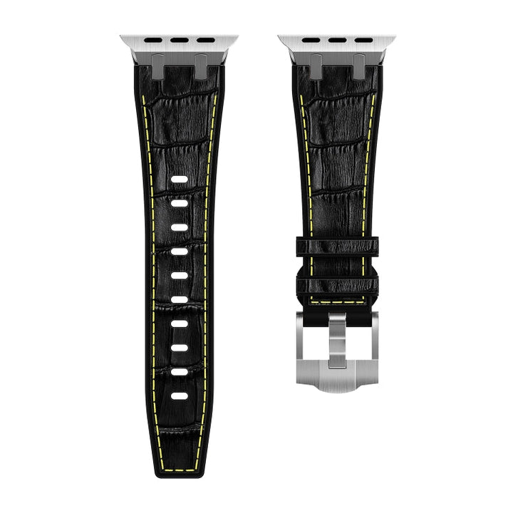Lisslune | For Apple Watch Series 9 41mm Crocodile Texture Liquid Silicone Watch Strap (Silver Yellow Black)