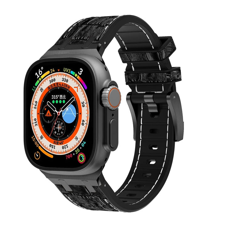 Lisslune | For Apple Watch Ultra 49mm Crocodile Texture Liquid Silicone Watch Band (Black White Black)