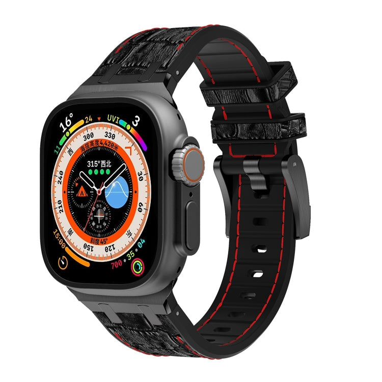 Lisslune | For Apple Watch Ultra 49mm Crocodile Skin Texture Liquid Silicone Wristband (Black Red Black)