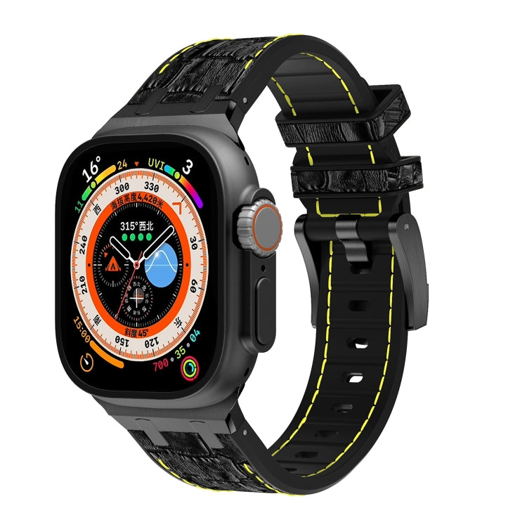 Lisslune | For Apple Watch Ultra 49mm Crocodile Texture Liquid Silicone Strap (Black Yellow Black)
