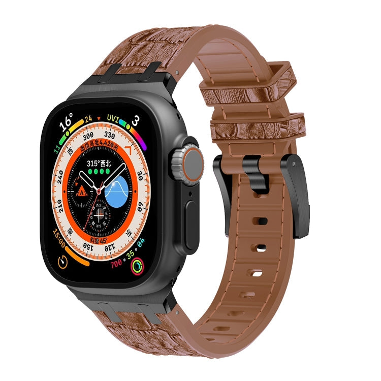 Lisslune | For Apple Watch Ultra 49mm Crocodile Texture Liquid Silicone Watch Band (Black Yellow Brown)