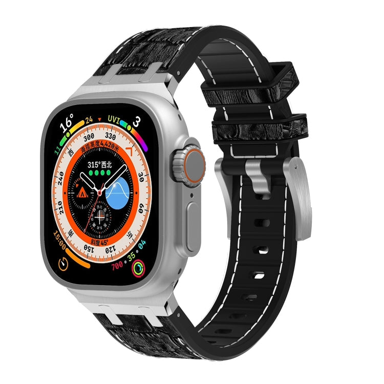 Lisslune | For Apple Watch Ultra 49mm Crocodile Texture Liquid Silicone Watch Strap (Silver White Black)