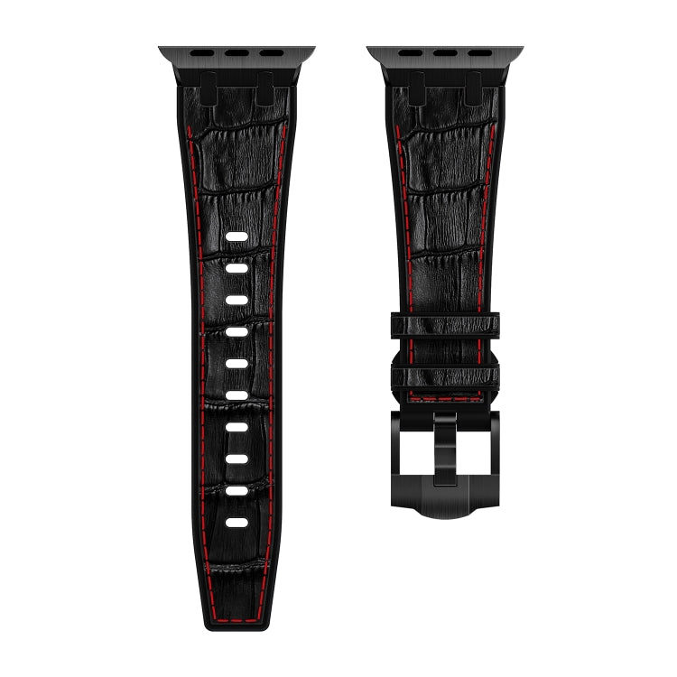 Lisslune | For Apple Watch Series 8 45mm Crocodile Skin Texture Liquid Silicone Watch Strap (Black Red Black)