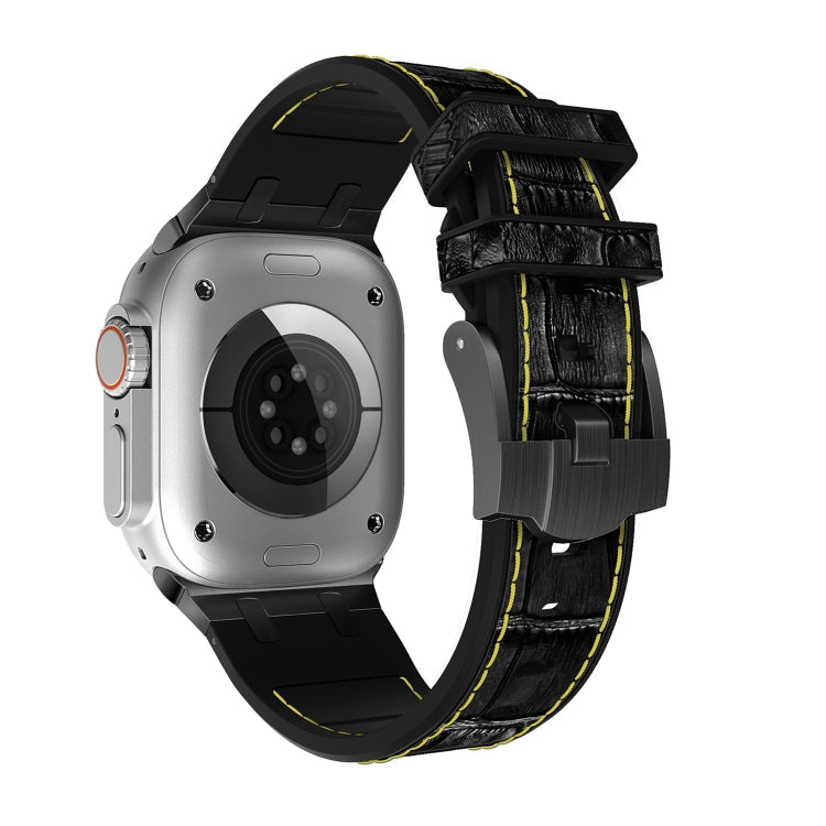 Lisslune | For Apple Watch Series 8 45mm Crocodile Texture Liquid Silicone Watch Strap (Black Yellow Black)