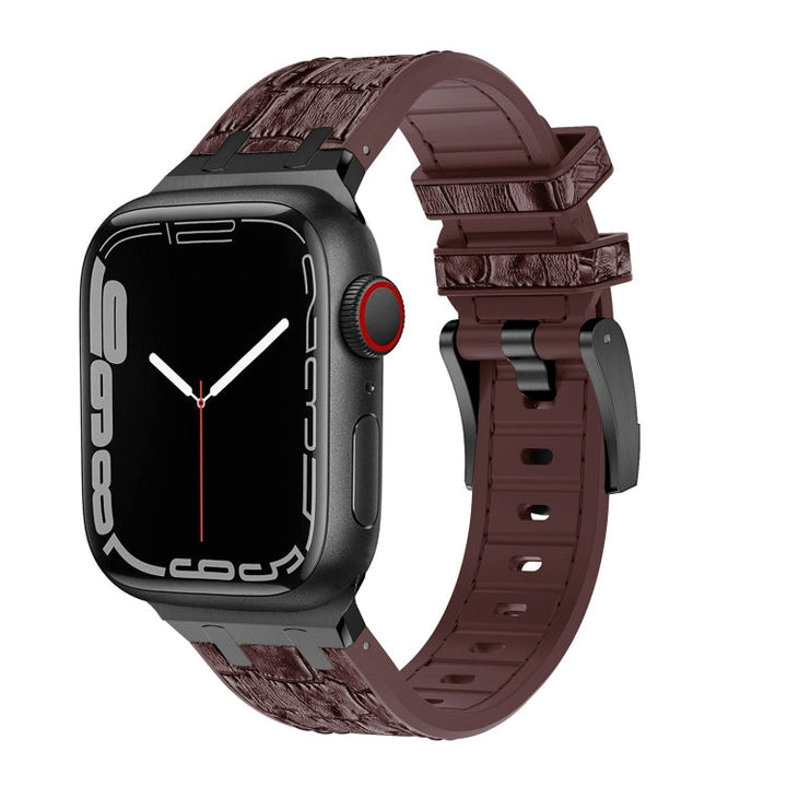 Lisslune | For Apple Watch Series 8 45mm Crocodile Texture Liquid Silicone Watch Strap (Black Dark Brown)