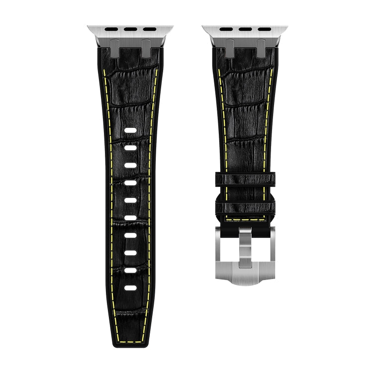 Lisslune | For Apple Watch Series 8 45mm Crocodile Texture Liquid Silicone Watch Band (Silver Yellow Black)