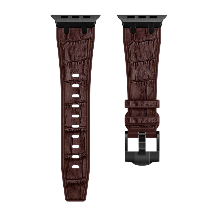 Lisslune | For Apple Watch SE 2022 40mm Crocodile Leather Texture Liquid Silicone Watch Strap (Black Dark Brown)
