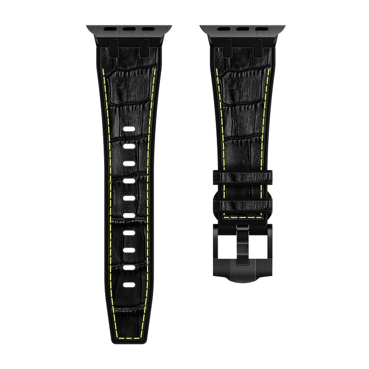 Lisslune | For Apple Watch SE 2022 44mm Crocodile Texture Liquid Silicone Watch Strap (Black Yellow Black)