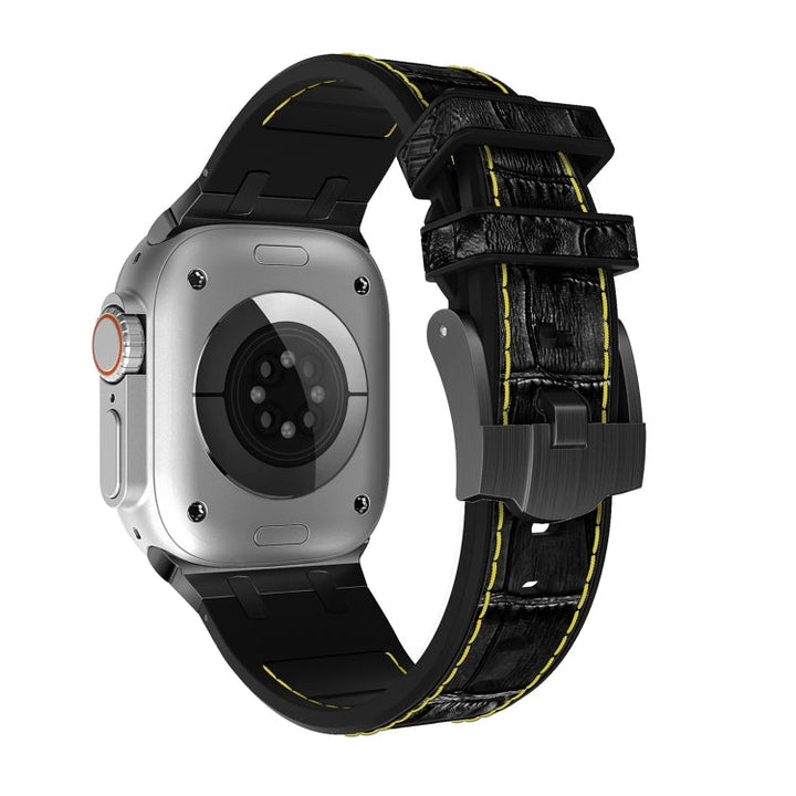 Lisslune | For Apple Watch SE 2022 44mm Crocodile Texture Liquid Silicone Watch Strap (Black Yellow Black)