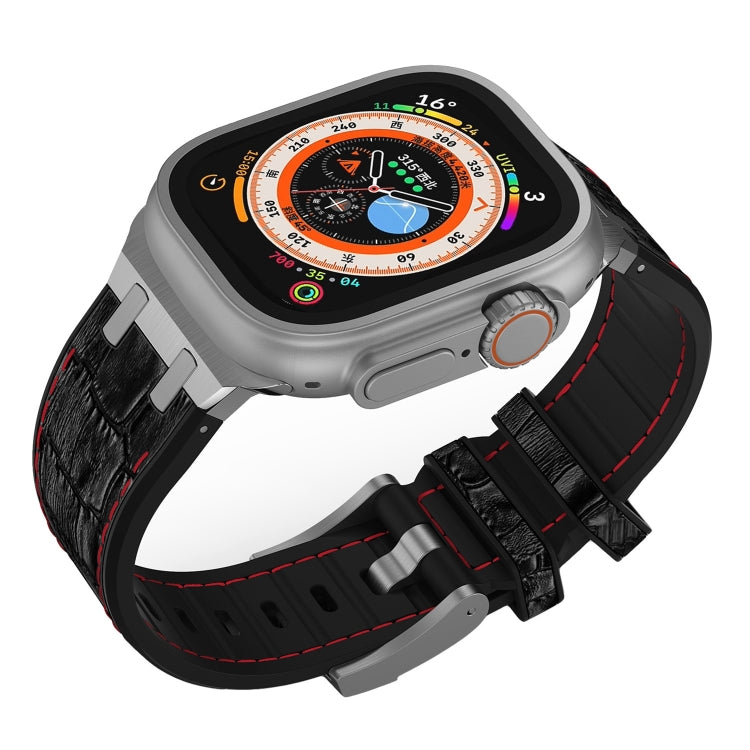 Lisslune | For Apple Watch SE 2022 44mm Crocodile Leather Texture Liquid Silicone Watch Band (Silver Red Black)