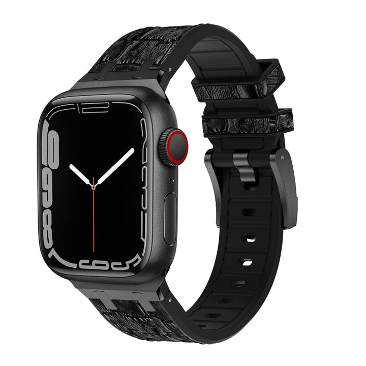 Lisslune | For Apple Watch SE 40mm Crocodile Texture Liquid Silicone Watch Band (Black Black)
