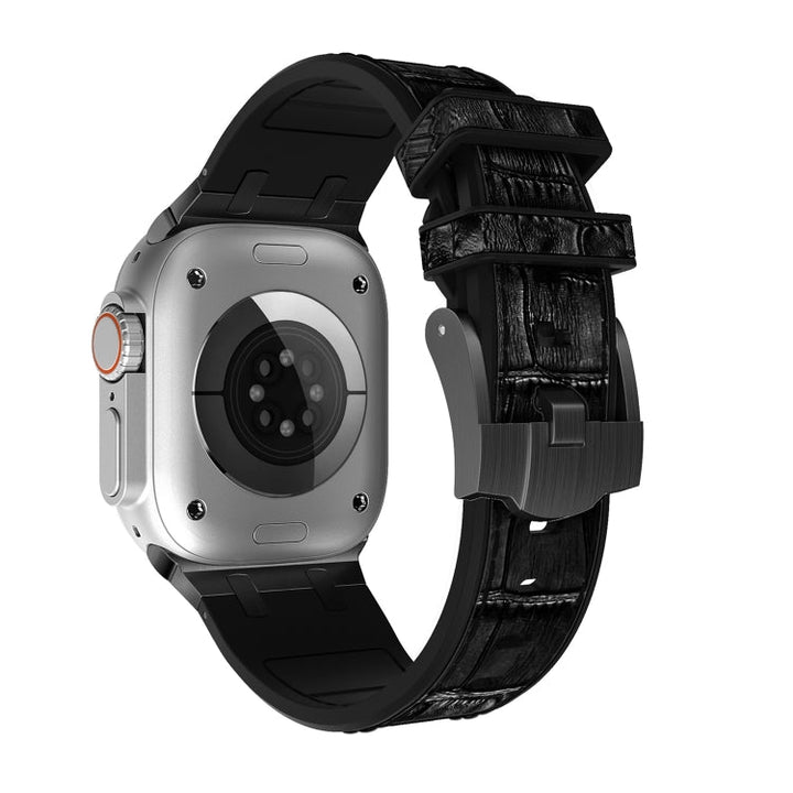 Lisslune | For Apple Watch SE 40mm Crocodile Texture Liquid Silicone Watch Band (Black Black)