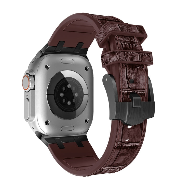 Lisslune | For Apple Watch SE 44mm Crocodile Texture Liquid Silicone Watch Band (Black Dark Brown)