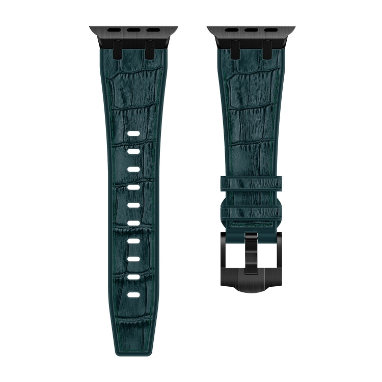 Lisslune | For Apple Watch Series 3 38mm Crocodile Texture Liquid Silicone Watch Band (Black Dark Green)