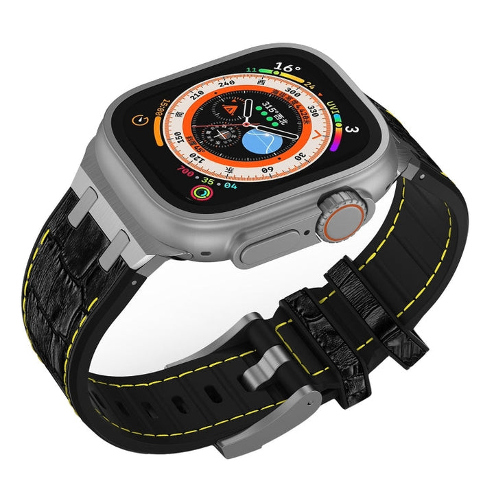 Lisslune | For Apple Watch Series 3 38mm Crocodile Leather Texture Liquid Silicone Strap (Silver Yellow Black)