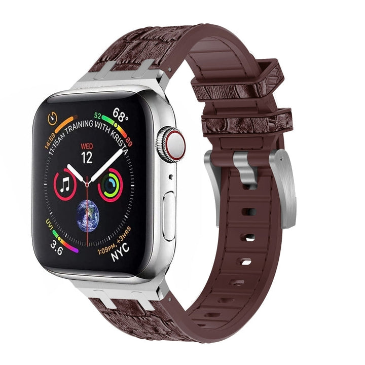 Lisslune | For Apple Watch Series 3 38mm Crocodile Texture Liquid Silicone Strap (Silver Dark Brown)