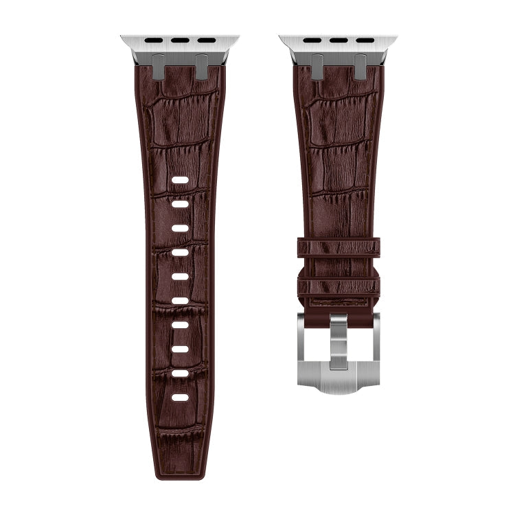 Lisslune | For Apple Watch Series 3 38mm Crocodile Texture Liquid Silicone Strap (Silver Dark Brown)