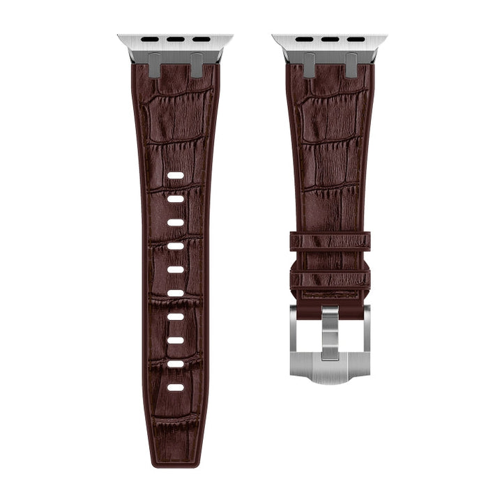 Lisslune | For Apple Watch Series 3 38mm Crocodile Texture Liquid Silicone Strap (Silver Dark Brown)