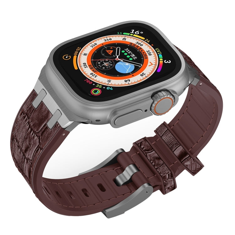 Lisslune | For Apple Watch Series 3 38mm Crocodile Texture Liquid Silicone Strap (Silver Dark Brown)