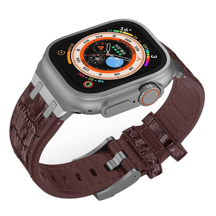Lisslune | For Apple Watch Series 3 38mm Crocodile Texture Liquid Silicone Strap (Silver Dark Brown)