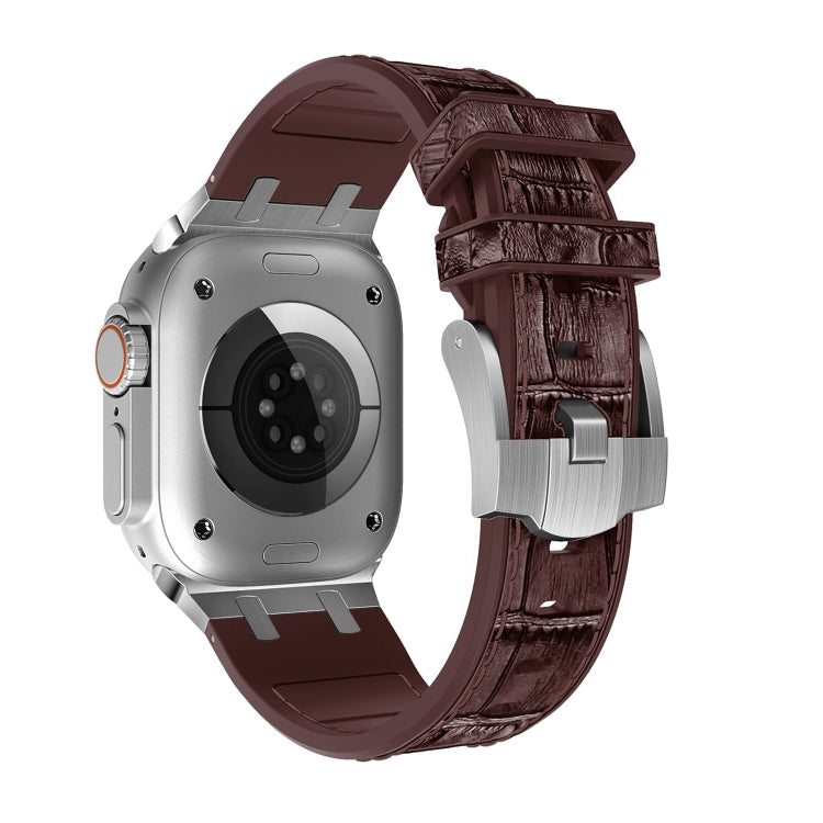 Lisslune | For Apple Watch Series 3 38mm Crocodile Texture Liquid Silicone Strap (Silver Dark Brown)