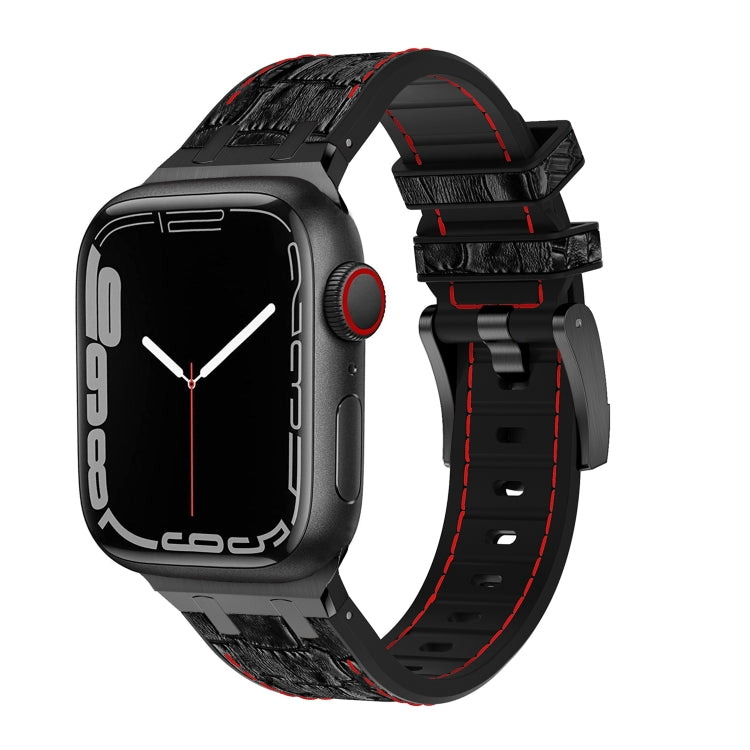 Lisslune | For Apple Watch Series 3 42mm crocodile texture liquid silicone watch strap (Black Red Black)