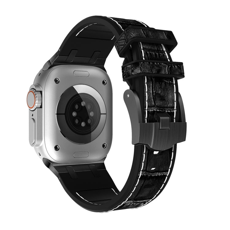 Lisslune | For Apple Watch Series 2 42mm Crocodile Texture Liquid Silicone Watch Band (Black White Black)