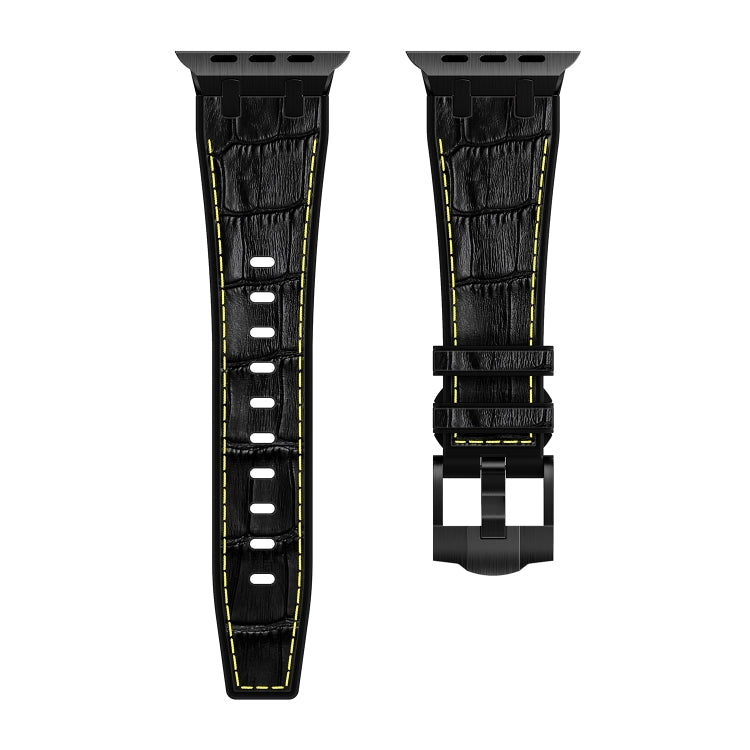 Lisslune | For Apple Watch Series 2 42mm Crocodile Texture Liquid Silicone Band (Black Yellow Black)