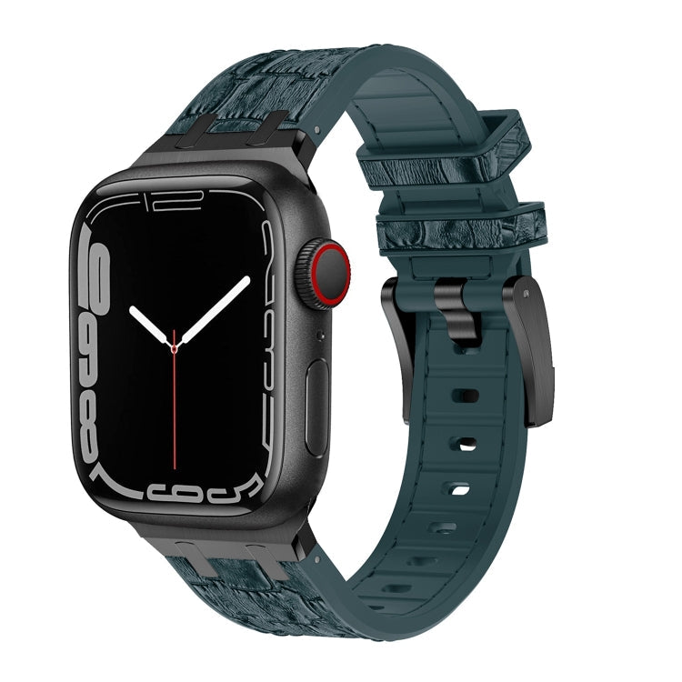 Lisslune | For Apple Watch Series 2 42 mm Crocodile Texture Liquid Silicone Watch Band (Black Deep Green)
