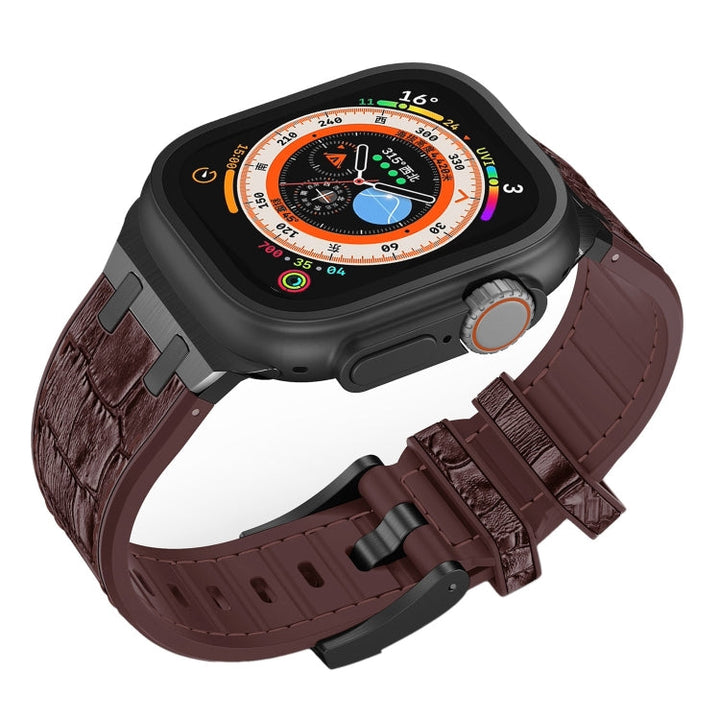 Lisslune | For Apple Watch Series 2 42mm Crocodile Texture Liquid Silicone Watch Band (Black Dark Brown)