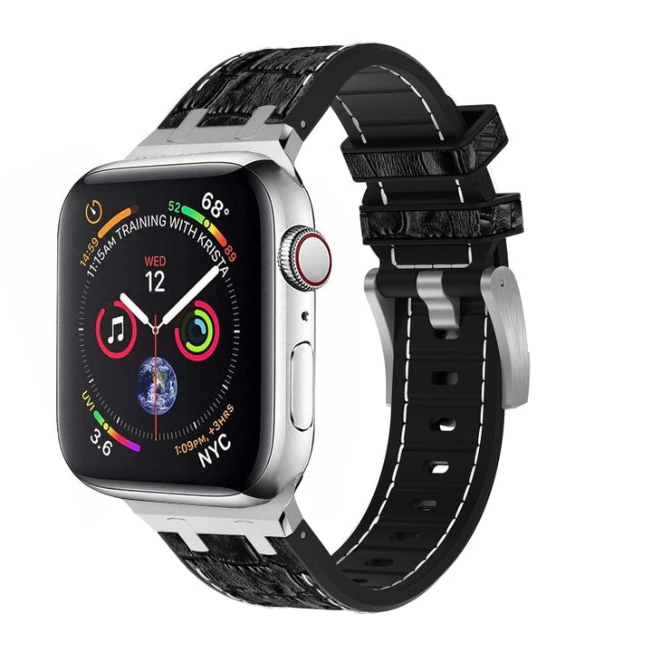 Lisslune | For Apple Watch Series 2 42mm Crocodile Texture Liquid Silicone Watch Band (Silver White Black)