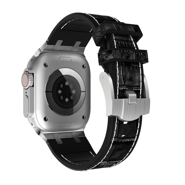 Lisslune | For Apple Watch Series 2 42mm Crocodile Texture Liquid Silicone Watch Band (Silver White Black)