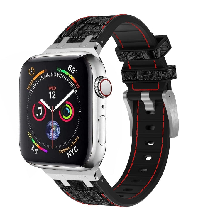 Lisslune | For Apple Watch Series 2 42mm Crocodile Texture Liquid Silicone Watch Band (Silver Yellow Black)