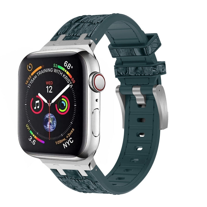 Lisslune | For Apple Watch Series 2 42mm Crocodile Texture Liquid Silicone Watch Band (Silver Deep Green)
