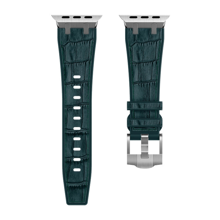 Lisslune | For Apple Watch Series 2 42mm Crocodile Texture Liquid Silicone Watch Band (Silver Deep Green)