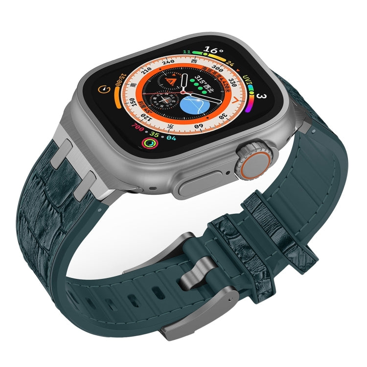 Lisslune | For Apple Watch Series 2 42mm Crocodile Texture Liquid Silicone Watch Band (Silver Deep Green)