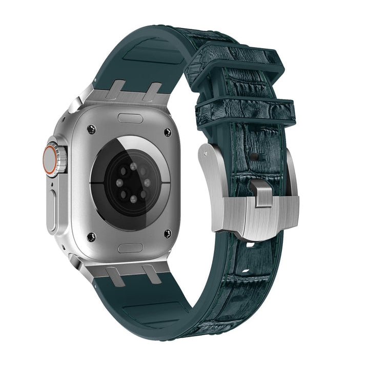 Lisslune | For Apple Watch Series 2 42mm Crocodile Texture Liquid Silicone Watch Band (Silver Deep Green)