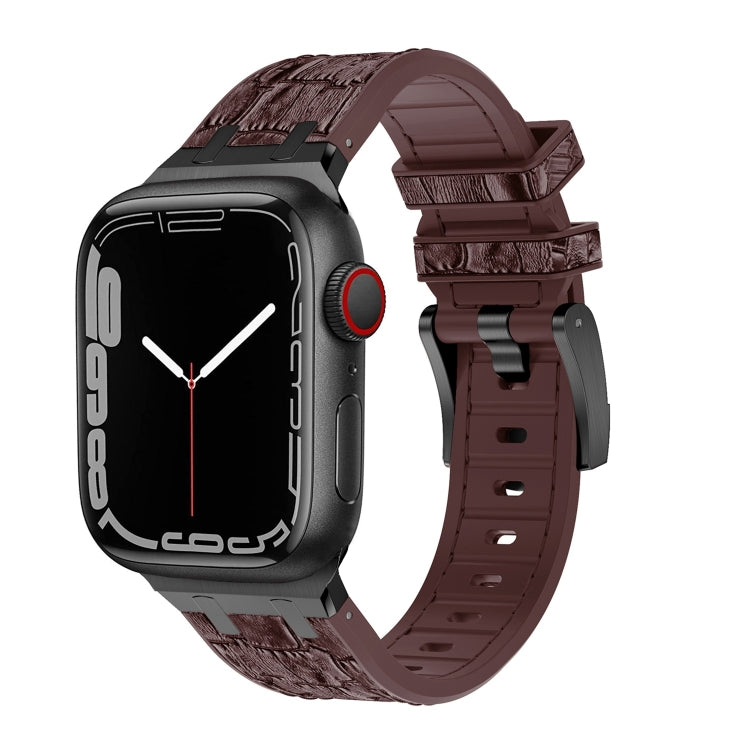Lisslune | For Apple Watch Series 2 38mm Crocodile Texture Liquid Silicone Watch Band (Black Dark Brown)