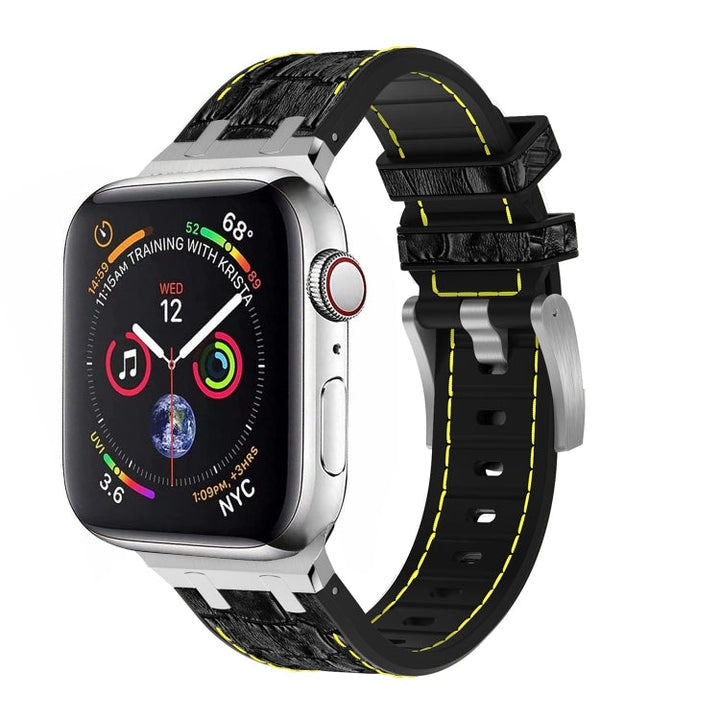 Lisslune | For Apple Watch Series 2 38mm Crocodile Texture Liquid Silicone Watch Band (Silver Yellow Black)