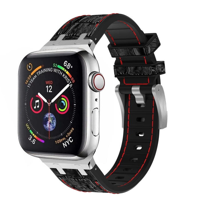 Lisslune | For Apple Watch 38mm Crocodile Texture Liquid Silicone Watch Band (Silver Red Black)