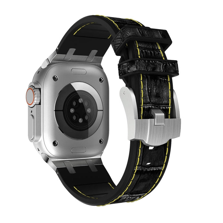 Lisslune | For Apple Watch 38mm Crocodile Texture Liquid Silicone Watch Strap (Silver Yellow Black)