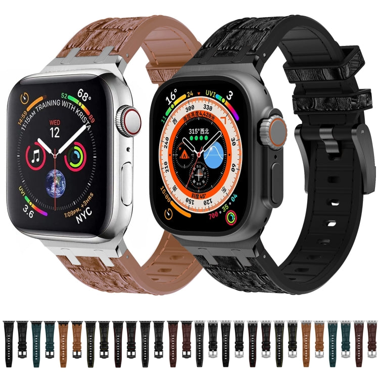 Lisslune | For Apple Watch Series 3 38mm Crocodile Texture Liquid Silicone Strap (Silver Dark Brown)