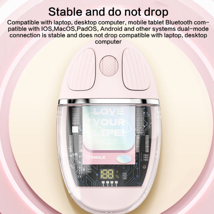 Lisslune | ZGA Colorful Transparent Dual-Mode Wireless 2.4G + Bluetooth 5.0 Mouse (Pink)