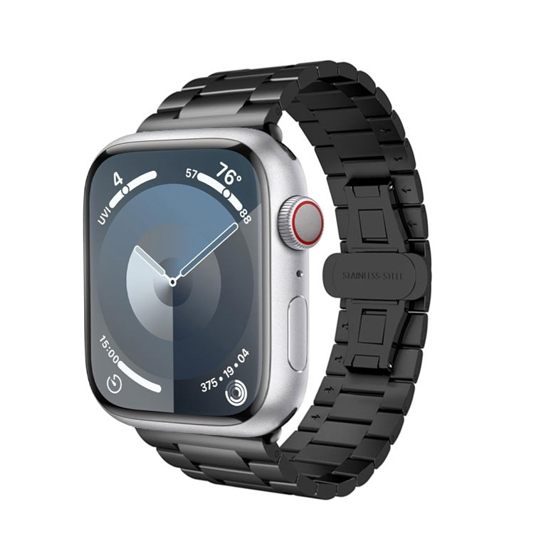 Lisslune | For Apple Watch SE 2023 44 mm Three-Pearl Butterfly Buckle Metal Watch Band (Black)