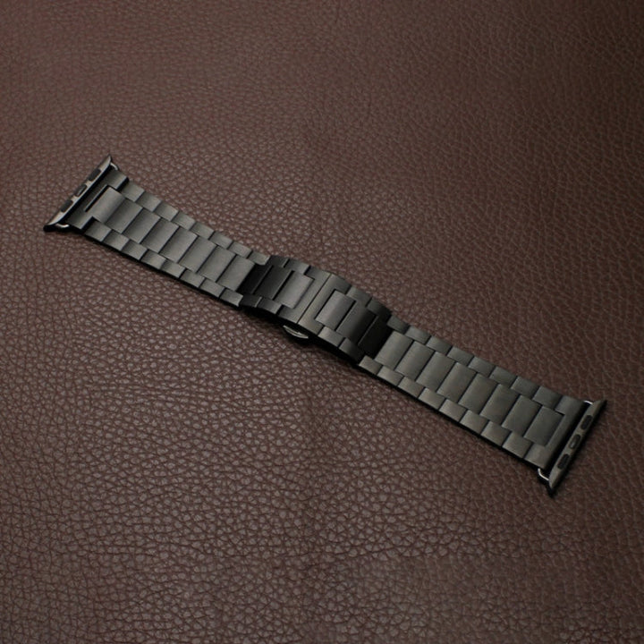Lisslune | For Apple Watch Ultra 49mm Three-Pearl Butterfly Buckle Metal Bracelet (Black)