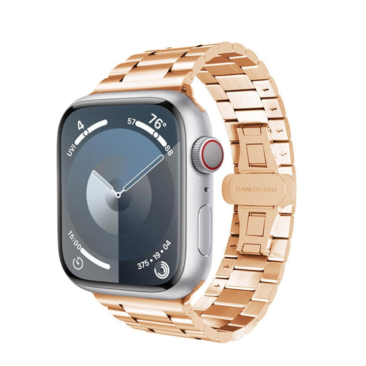 Lisslune | For Apple Watch SE 2022 44mm Three-Pearl Butterfly Clasp Metal Watch Strap (Rose Gold)