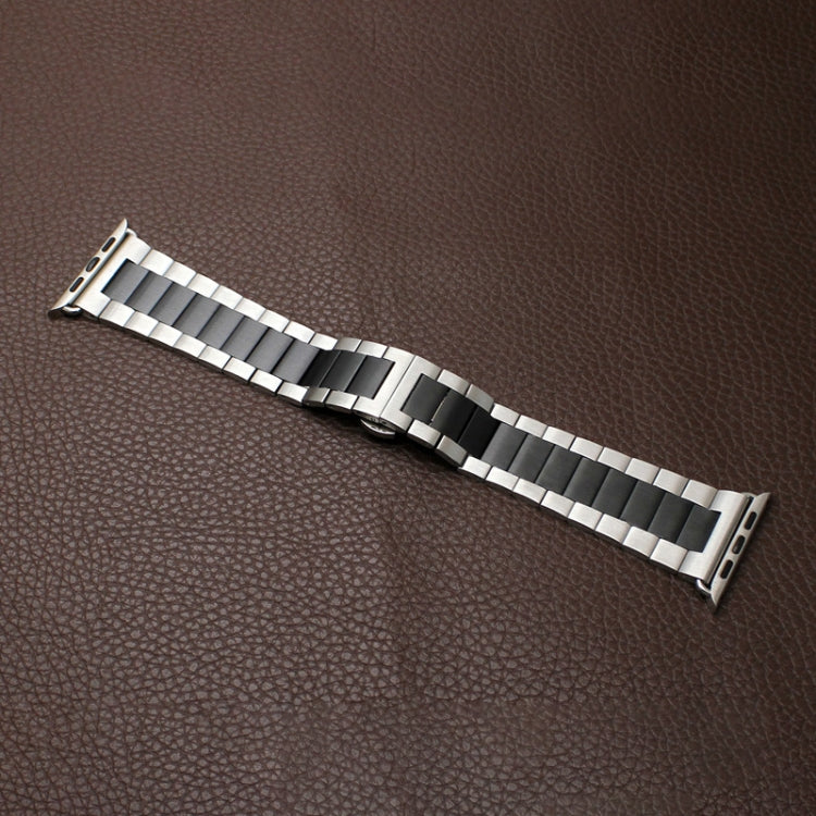 Lisslune | For Apple Watch SE 2022 44mm Three-Bead Butterfly Buckle Metal Watch Band (Silver Black)