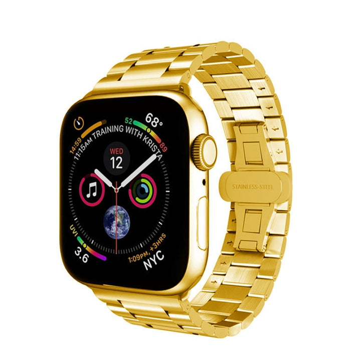 Lisslune | For Apple Watch 42mm Three-Bead Butterfly Buckle Metal Band (Gold)