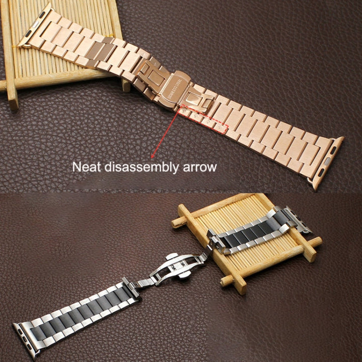 Lisslune | For Apple Watch Ultra 49mm Three-Pearl Butterfly Buckle Metal Bracelet (Black)
