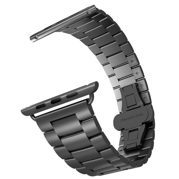 Lisslune | For Apple Watch Ultra 49mm Three-Pearl Butterfly Buckle Metal Bracelet (Black)